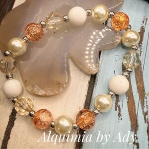 12mm Silver crystal & Peach Quartz Bracelet